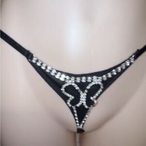 Elegant Black Rhinestone Thong
